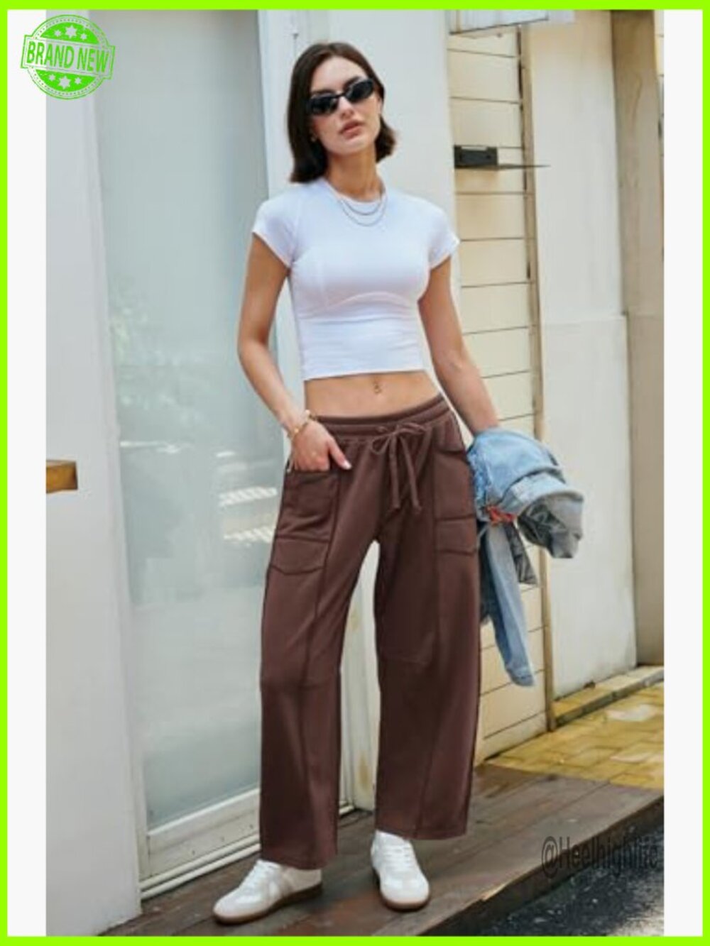 High Waisted Wide Leg Sweatpants Barrel Lounge Pants Drawstring Baggy - Picture 3 of 7